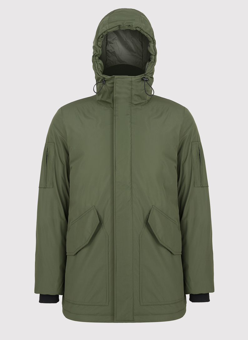 Žieminė žalios spalvos striukė su gobtuvu