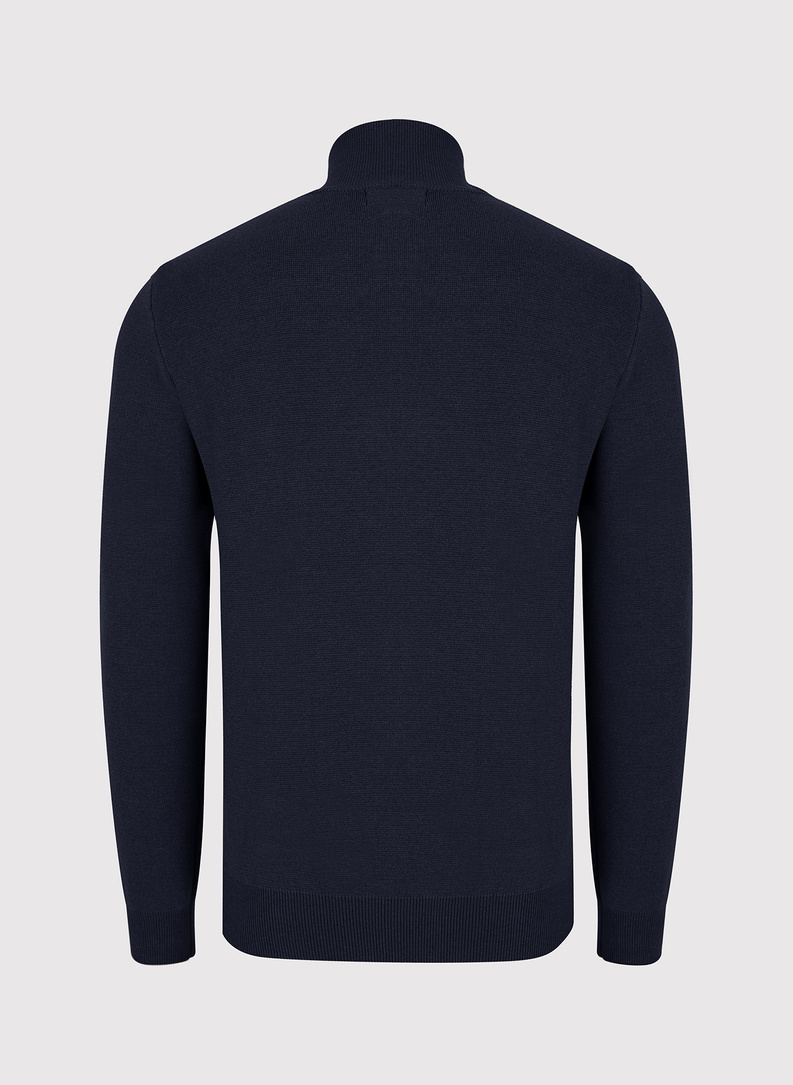 Tamsiai mėlynos spalvos sagstomas vyriškas megztinis