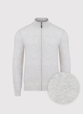 Šviesiai pilkas sagstomas megztinis su kišenėmis