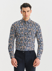 Tamsiai mėlyni gėlėti marškiniai
