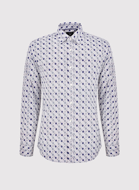 Baltos spalvos vyriški marškiniai tamsiai mėlynu raštu