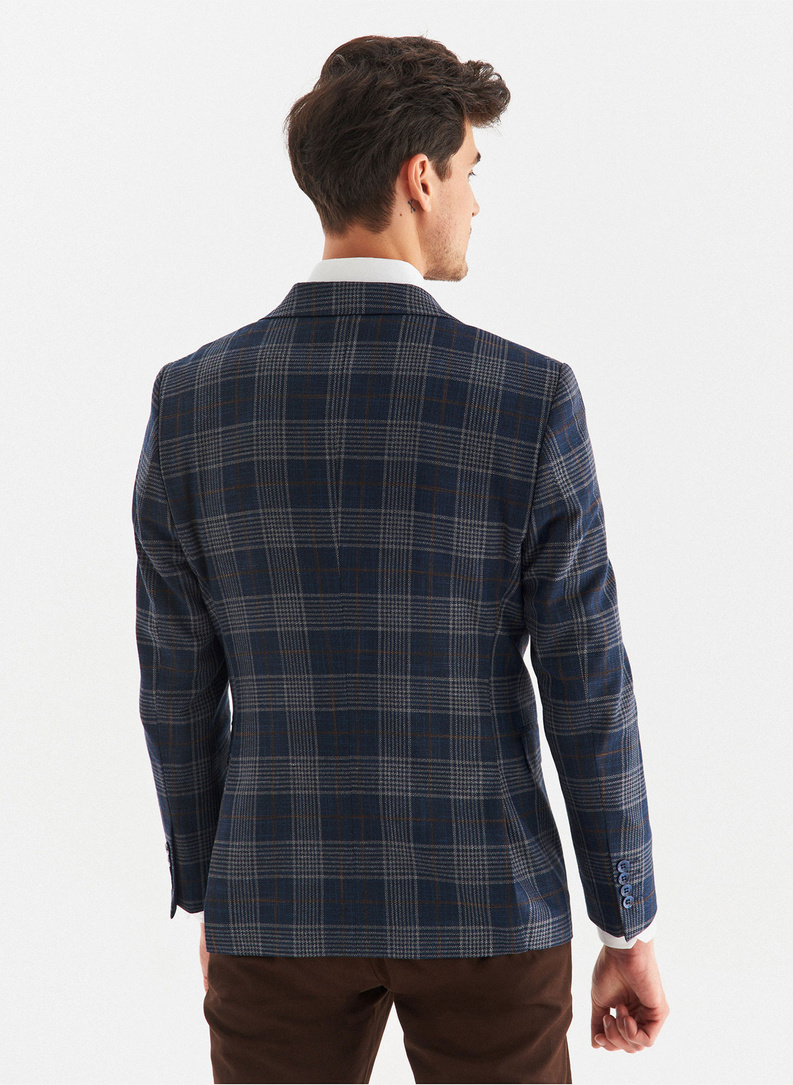 Tamsiai mėlynas languotas vyriškas laisvalaikio švarkas