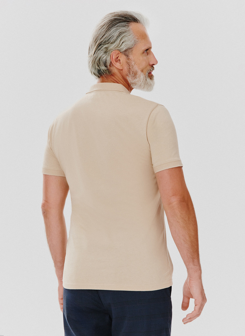 Smėlio spalvos medvilniniai polo T marškinėliai be raštų