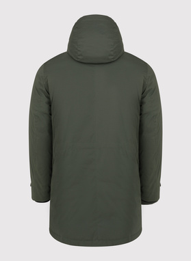 Žalia vyriška striukė, pripildyta natūralių pūkų