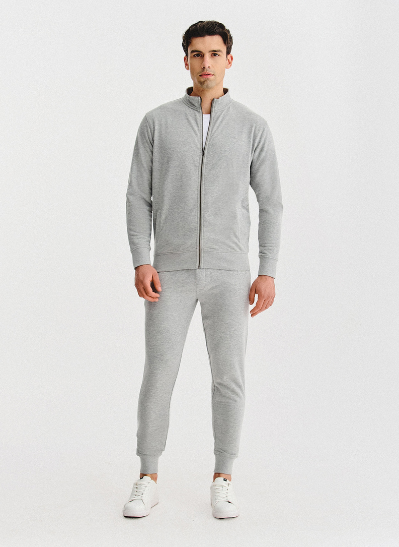 Pilkas treninginis bluzonas su užtrauktuku