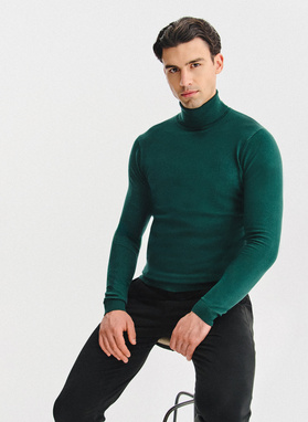 Tamsiai žalias vyriškas golfas be raštų