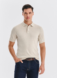Smėliniai trikotažiniai polo T marškinėliai