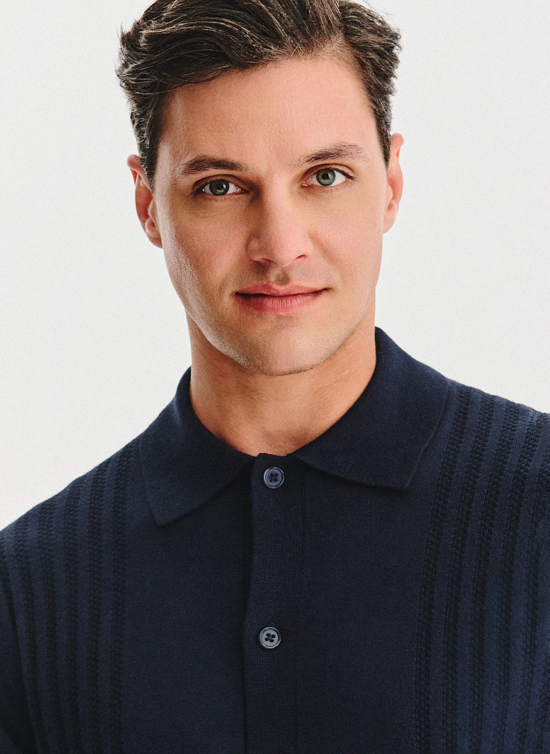 Tamsiai mėlynos spalvos medvilninis kardiganas