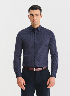 Tamsiai mėlyni gėlėti marškiniai