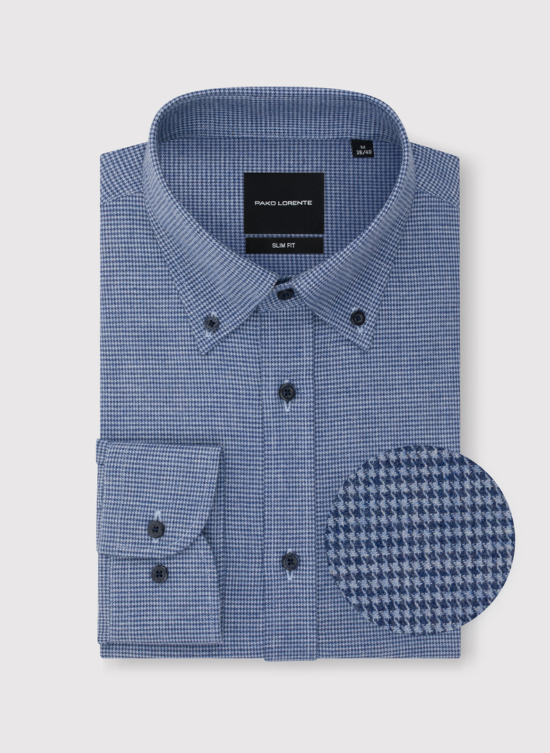 Tamsiai mėlyni marškiniai skalikų dantų raštu