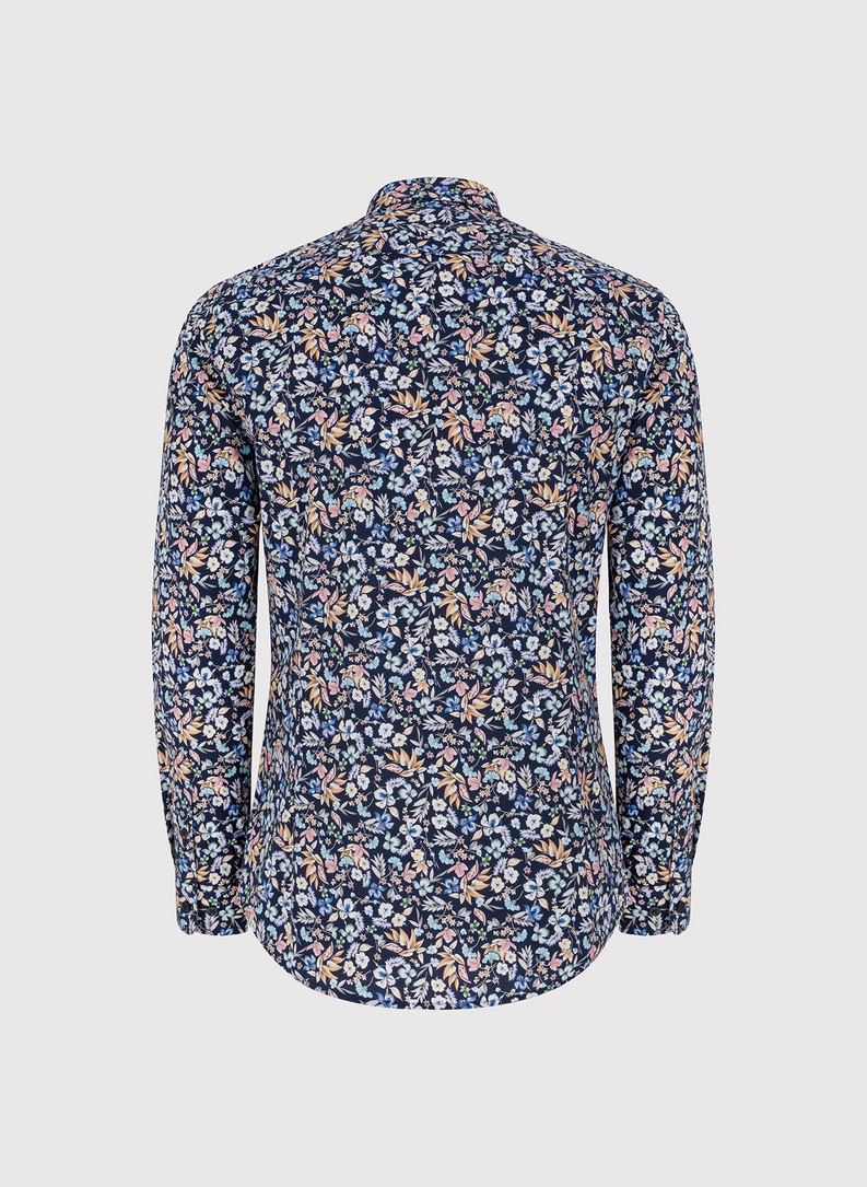 Tamsiai mėlyni gėlėti marškiniai