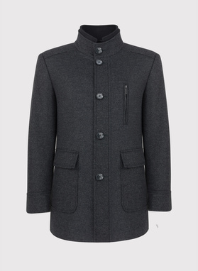 Pilkas trumpas vyriškas lietpaltis su vilna ir kašmyru