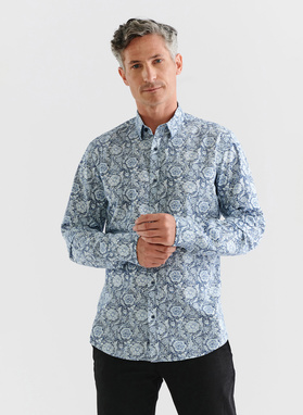 Marškiniai gėlių raštu tamsiai mėlyname fone