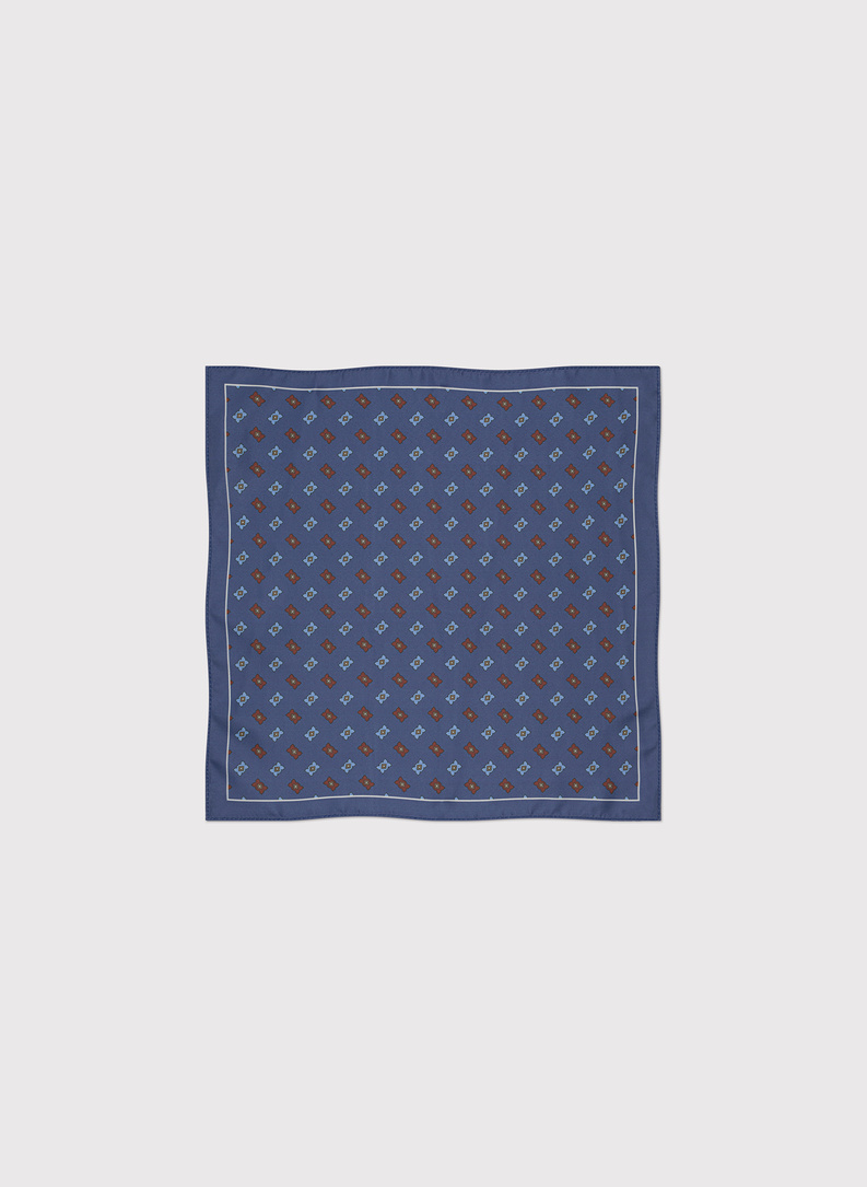 Tamsiai mėlyna vyriška kišeninė nosinaitė spalvotu mikroraštu