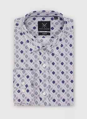 Baltos spalvos vyriški marškiniai tamsiai mėlynu raštu