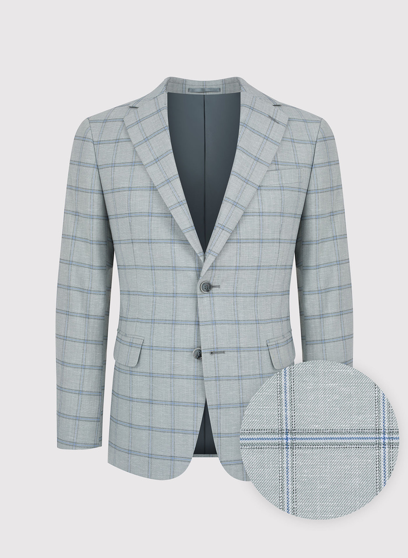 Pilkas vyriškas švarkas dideliais kvadratais