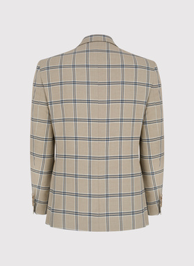 Vilnonis smėlio spalvos languotas kostiuminis švarkas