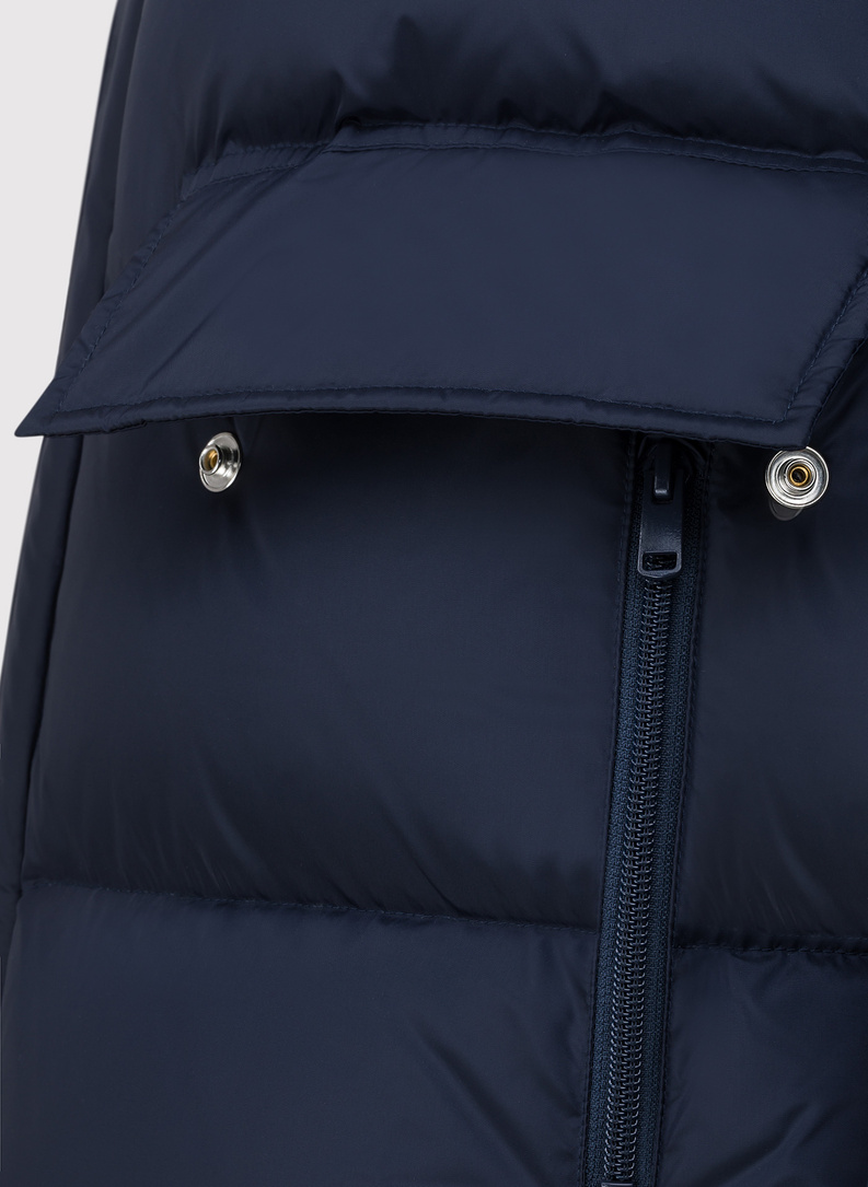 Tamsiai mėlyna ilga dygsniuota striukė