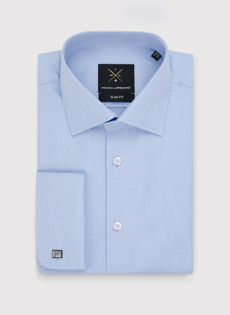 Mėlyni medvilniniai sąsagomis sagstomi vyriški marškiniai