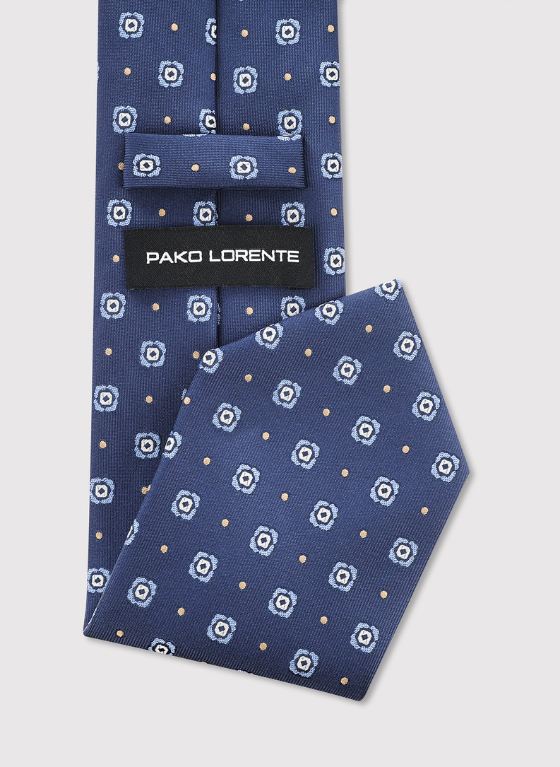 Tamsiai mėlynas kaklaraištis mikroraštu