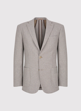 Šviesiai rudas švarkas smulkiais langeliais