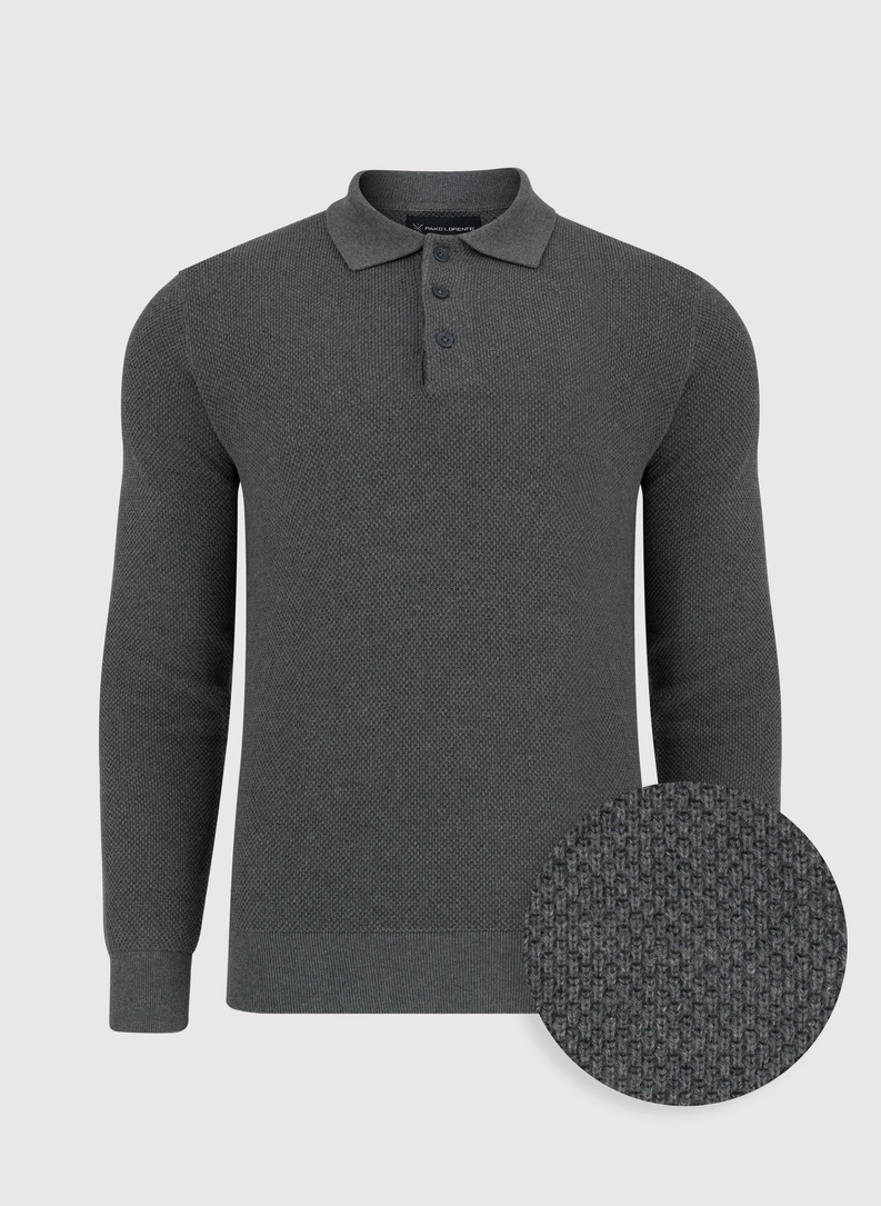 Pilkas vyriškas megztinis su apykakle