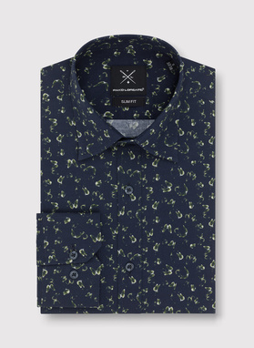 Tamsiai mėlyni vyriški marškiniai žaliais drugeliais