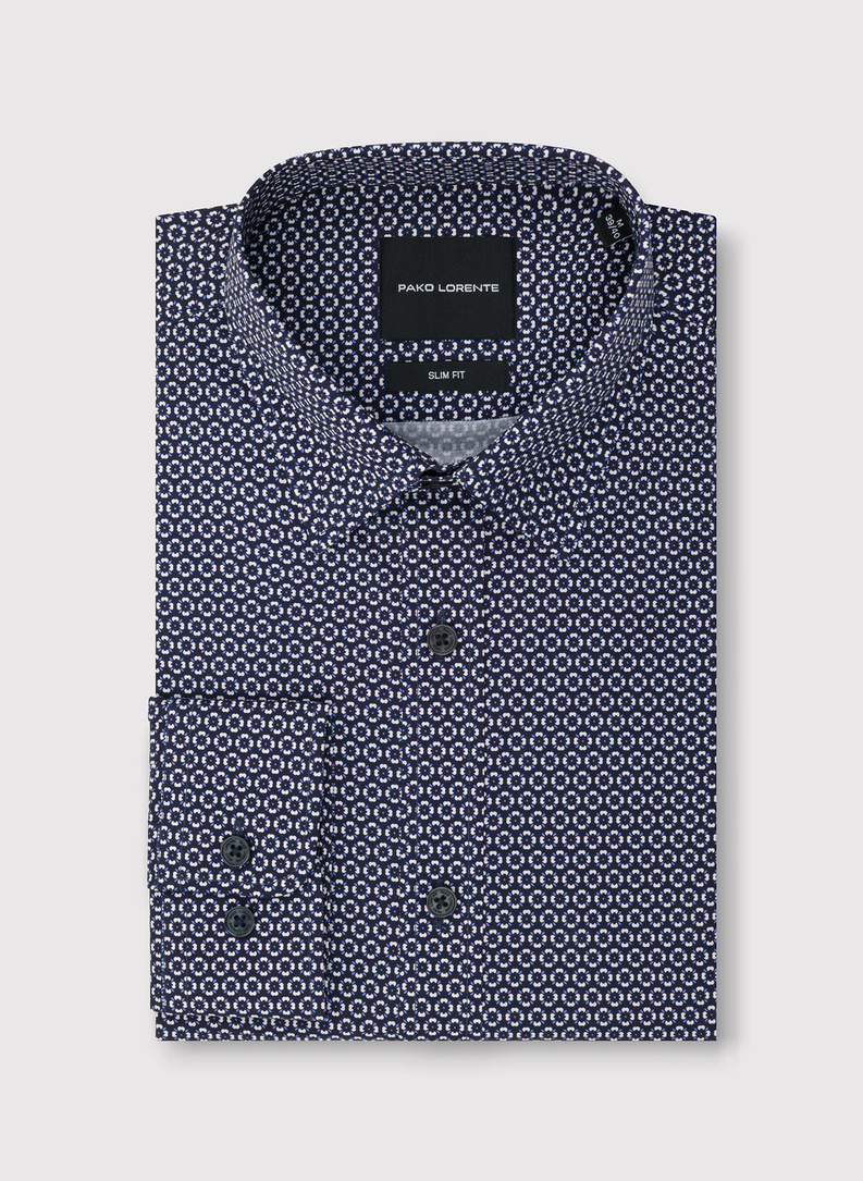 Tamsiai mėlyni gėlėti marškiniai