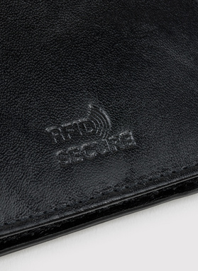 Juoda odinė vyriška piniginė su banknotų spaustuku