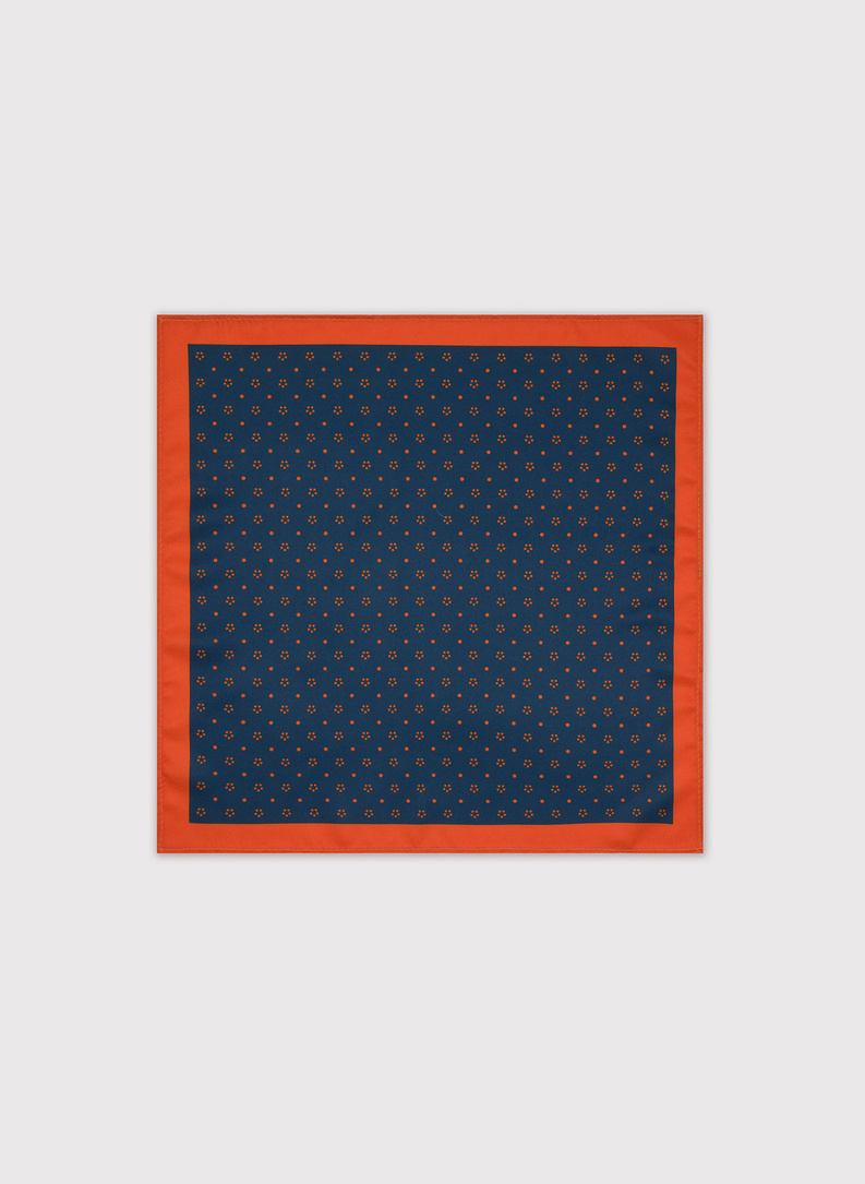 Tamsiai mėlyna oranžinė raštuota kišeninė nosinaitė