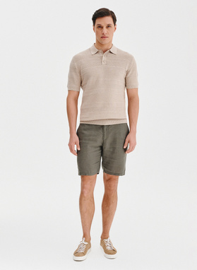 Smėliniai trikotažiniai polo marškinėliai