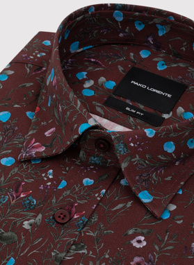 Tamsiai raudoni gėlėti marškiniai