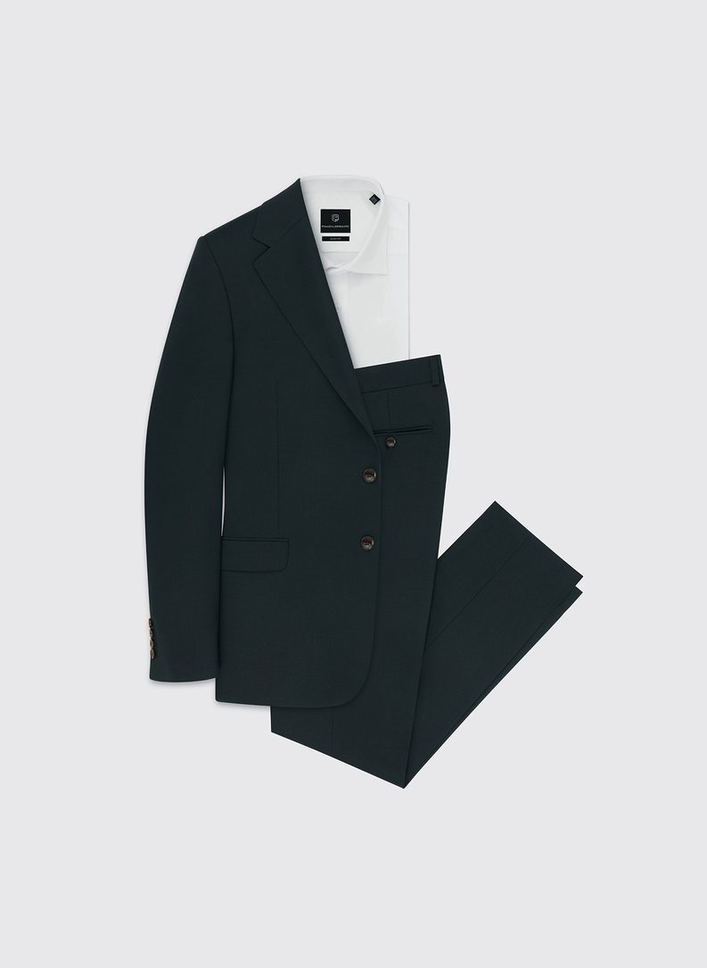 Vilnonis žalias vyriškas kostiumas