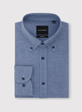 Tamsiai mėlyni marškiniai skalikų dantų raštu