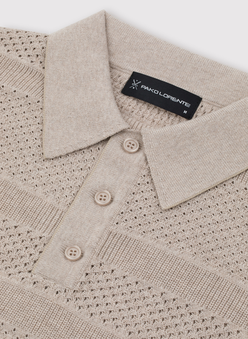 Smėliniai trikotažiniai polo marškinėliai