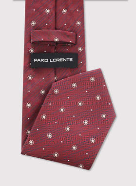 Tamsiai raudonas kaklaraištis geometriniu raštu