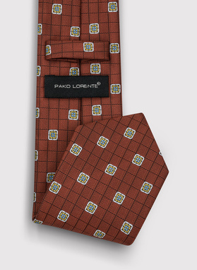 Rudas vyriškas kaklaraištis geometriniu raštu