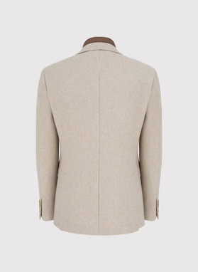 Smėlinis vyriškas švarkas su nusegama stačia apykakle