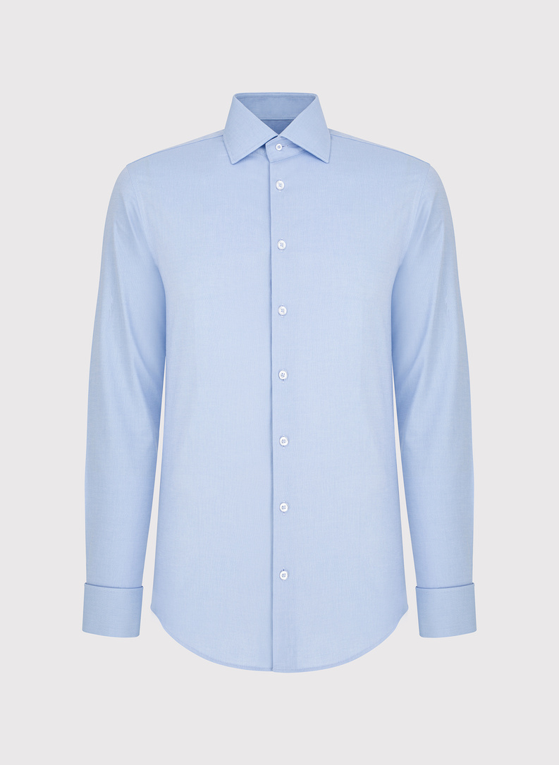 Mėlyni medvilniniai sąsagomis sagstomi vyriški marškiniai