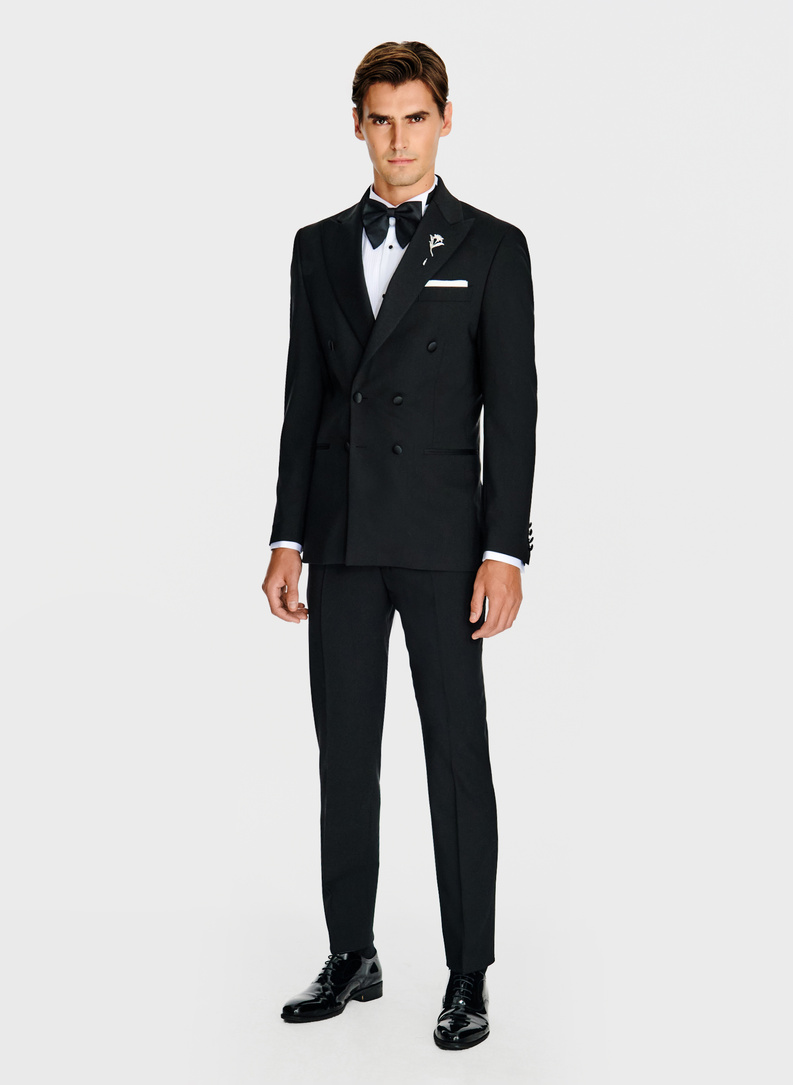 Vilnonis juodas smokingo švarkas