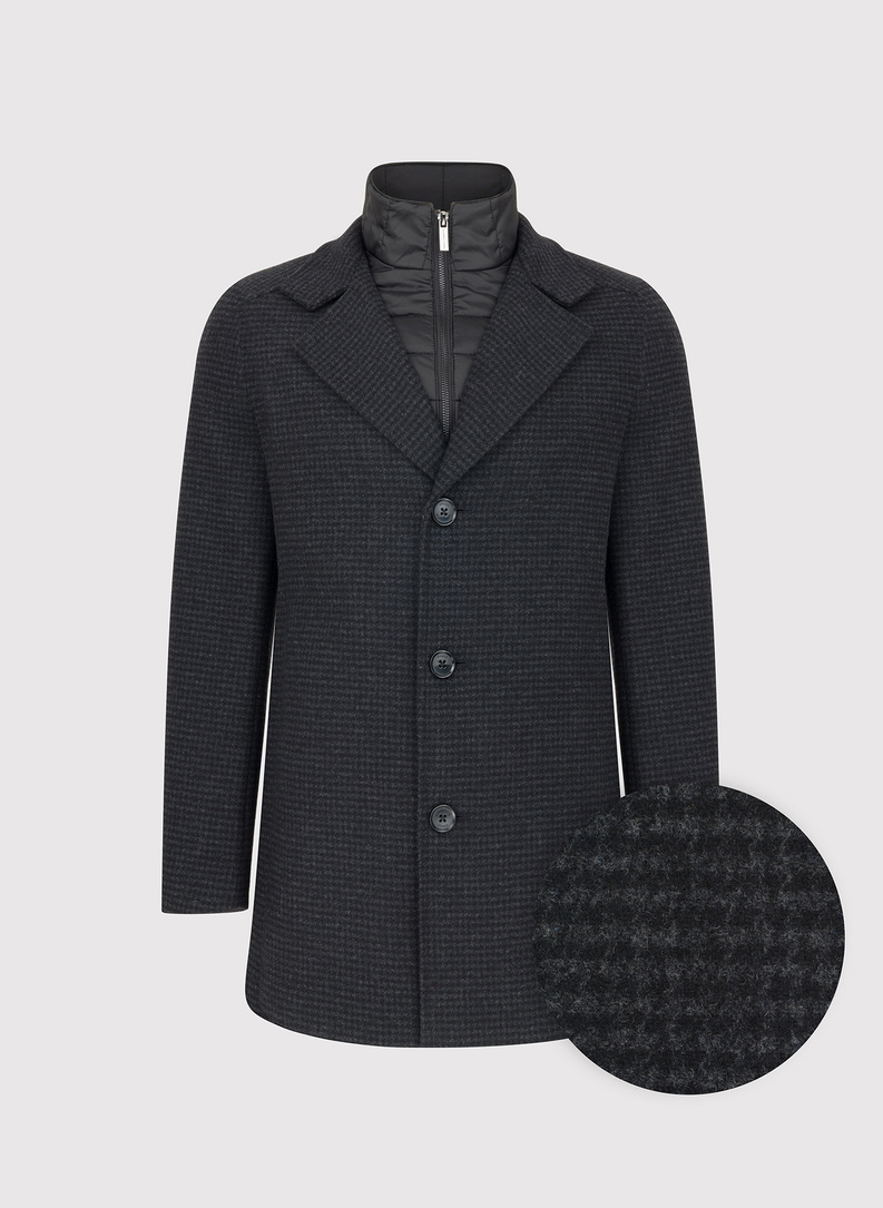 Tamsiai pilkas lietpaltis skalikų dantų raštu