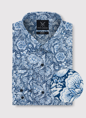 Marškiniai gėlių raštu tamsiai mėlyname fone