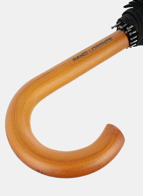 Didelis juodas skėtis su medine rankena