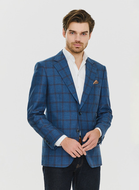 Tamsiai mėlynas languotas švarkas