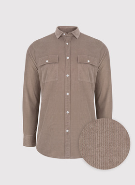 Rudi kordinio velveto marškiniai su kišenėmis ant krūtinės