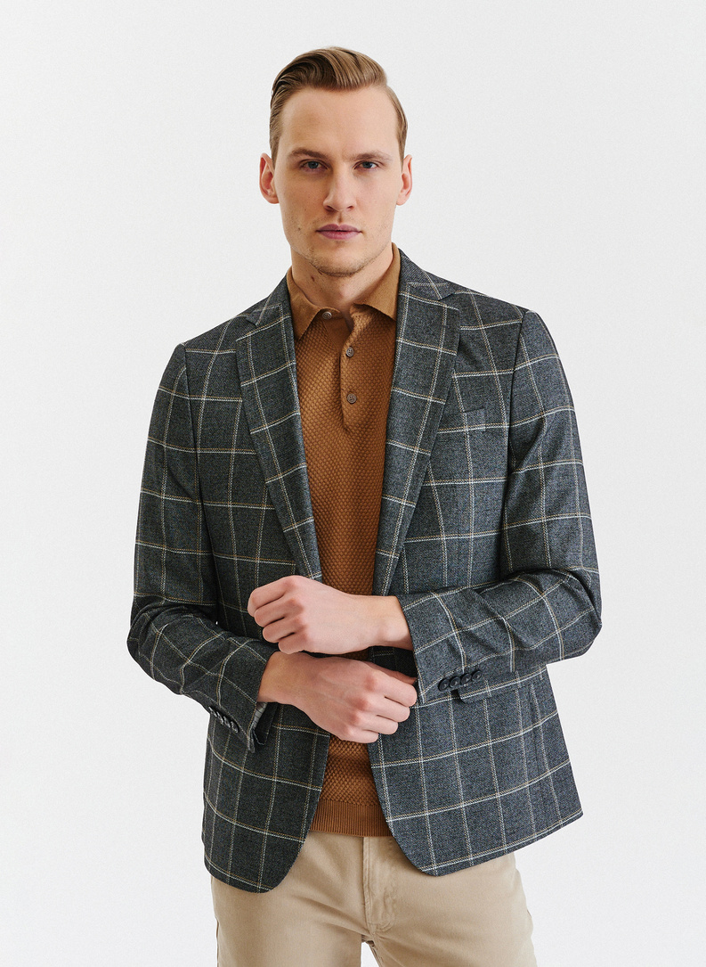 Pilkas languotas vyriškas švarkas