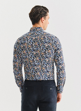 Tamsiai mėlyni gėlėti marškiniai