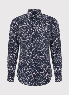 Tamsiai mėlyni vyriški marškiniai gėlytėmis