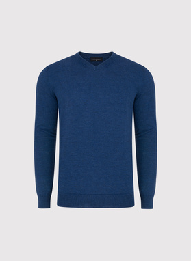 Tamsiai mėlynos spalvos vilnonis megztinis