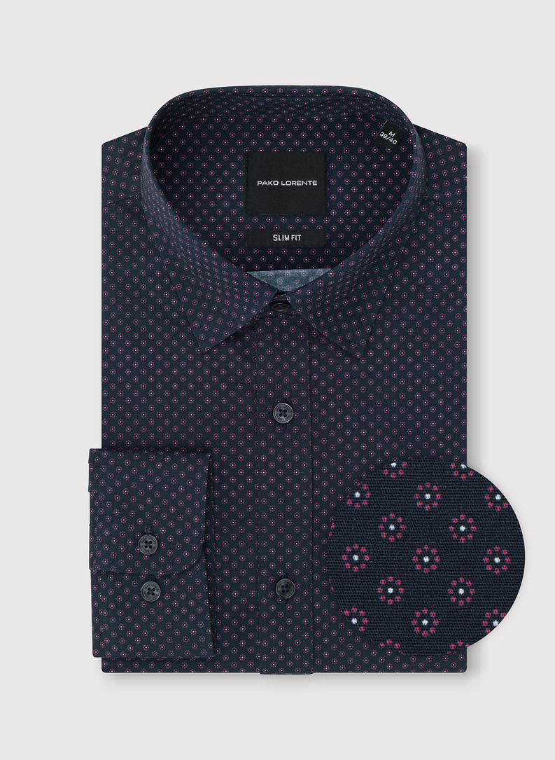 Tamsiai mėlyni gėlėti marškiniai